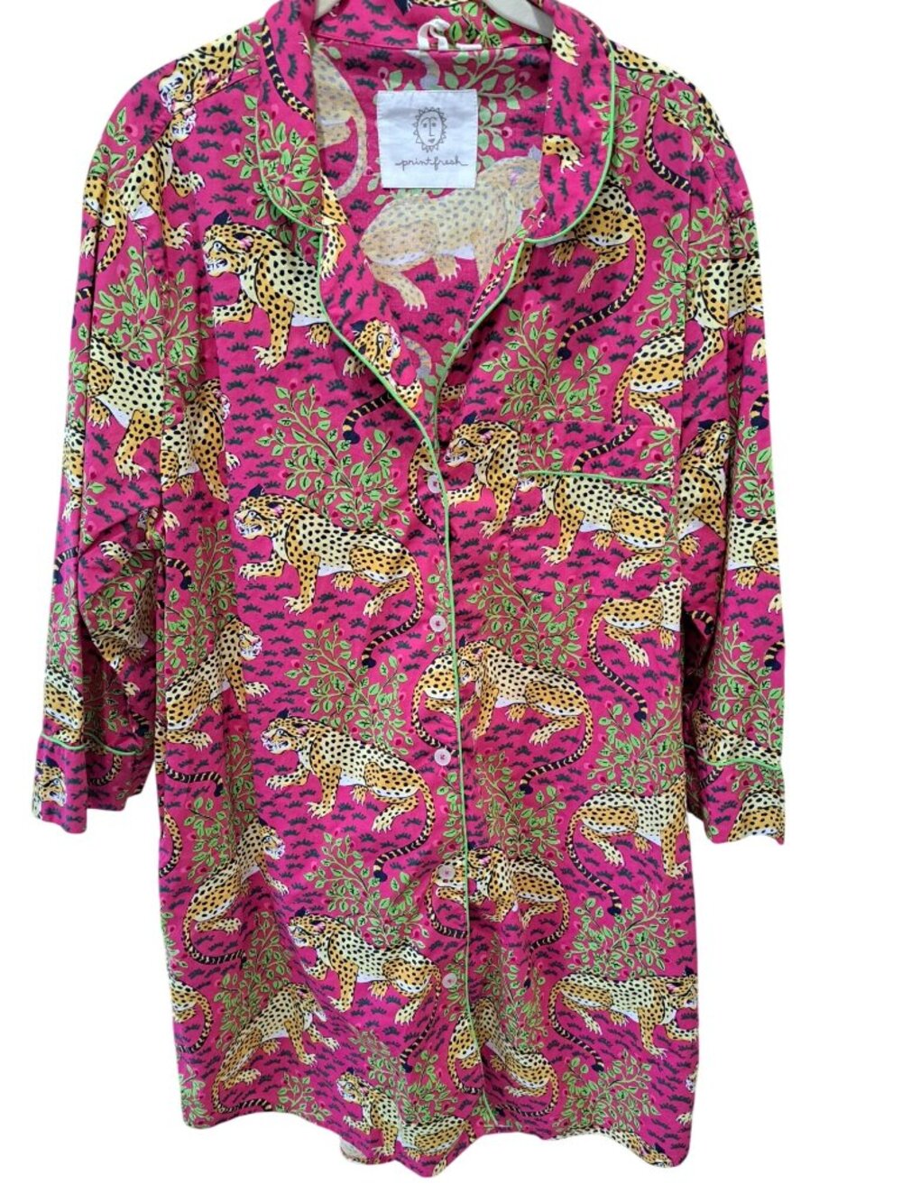 Printfresh Bagheera Sleep Shirt Hot Pink Leopard Print 1XL 100% Organic Cotton